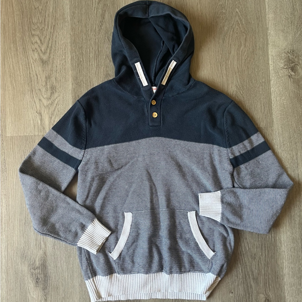 Cat & Jack 100% cotton Navy Blue Boys Pullover Hooded Sweatshirt size L 12/14